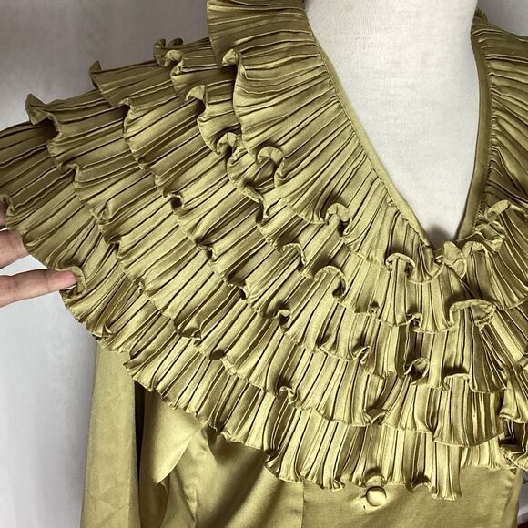 Vintage Classiques Ruffle Blouse 80’s Women’s 6 Olive Green - Picture 5 of 8